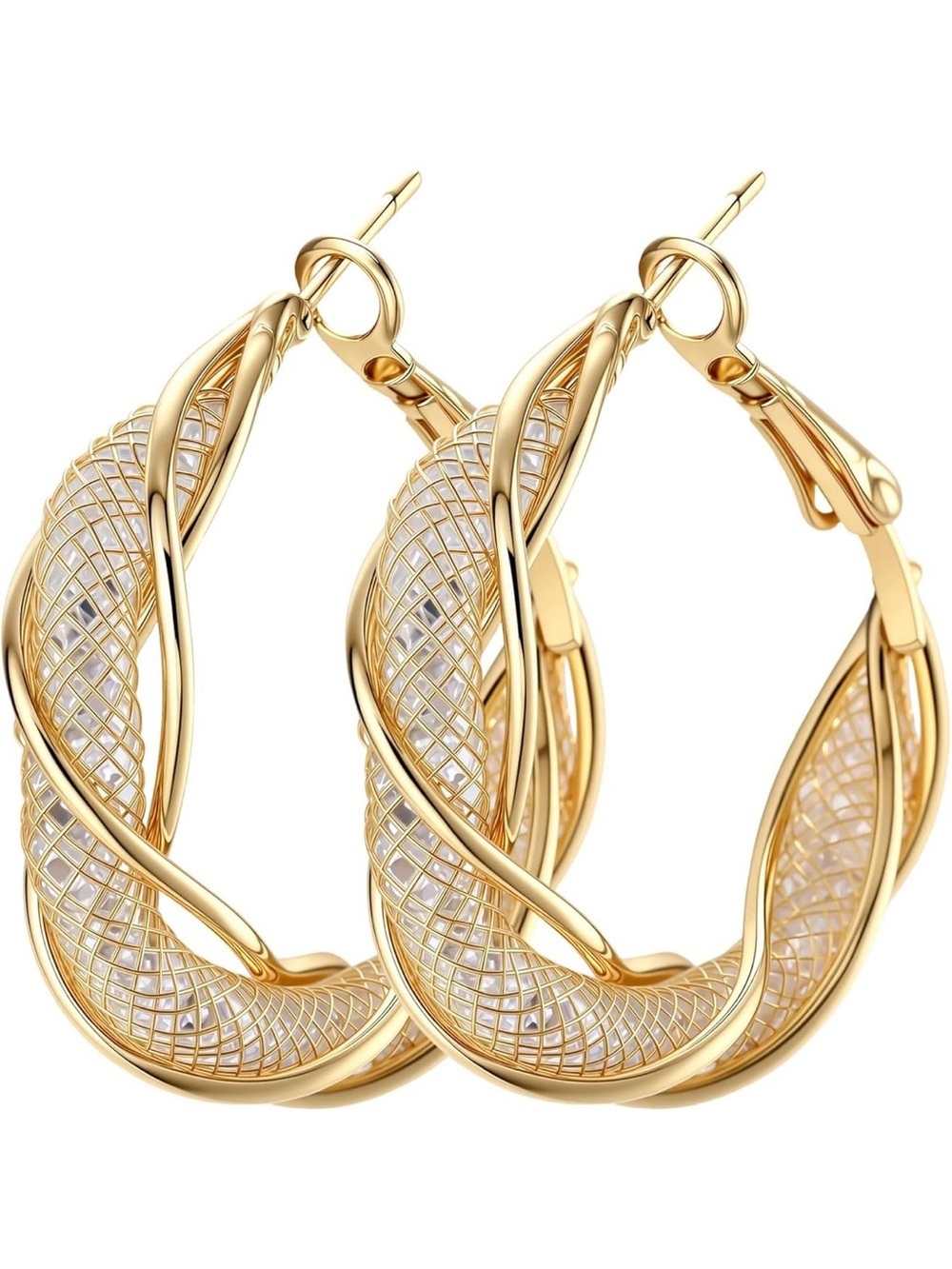 Anthropologie Gold & Silver Twisted Hoop Earrings - Picture 2 of 3
